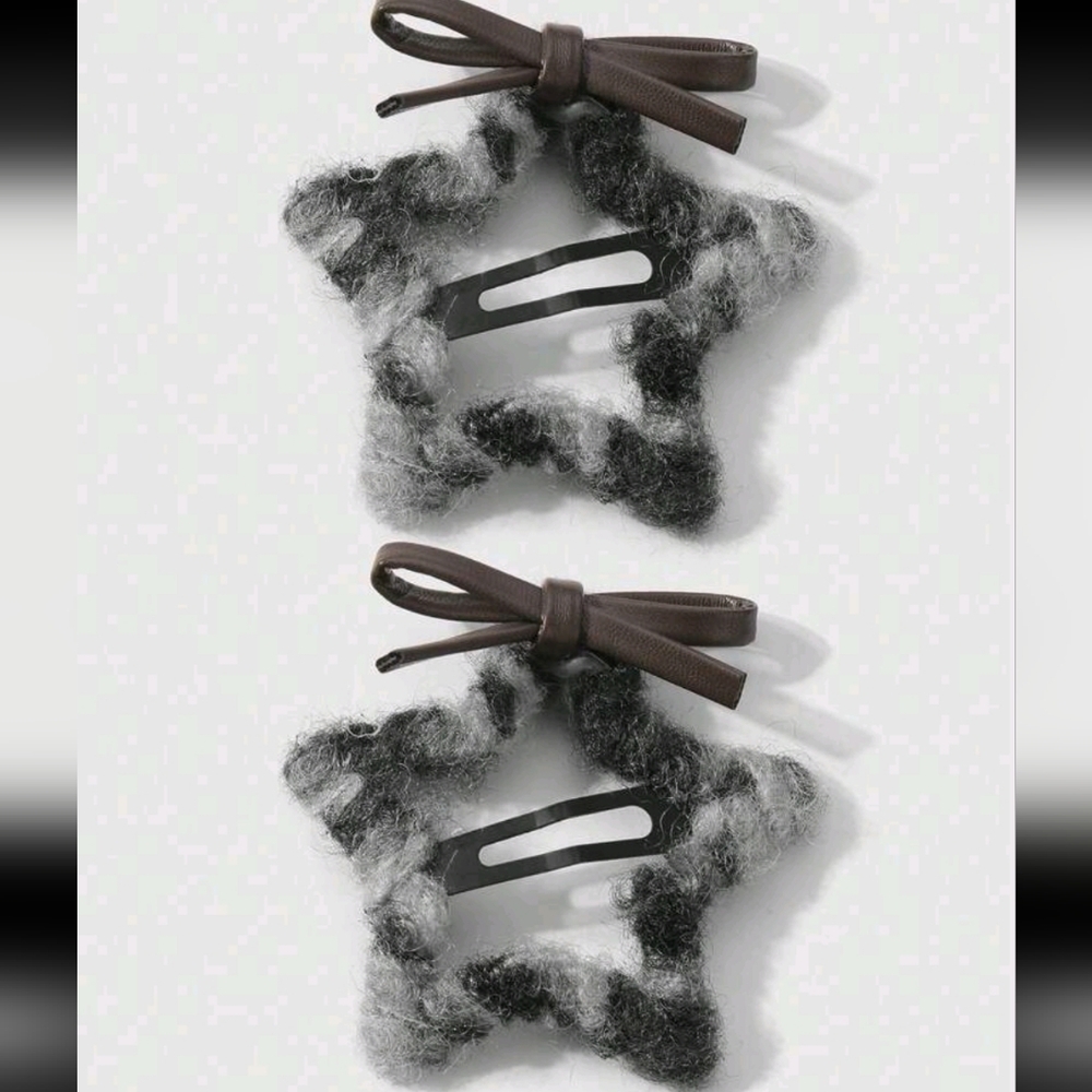 Star-Shaped Hair Clips for Adults Or Kids - Black and Gray Leopard Print